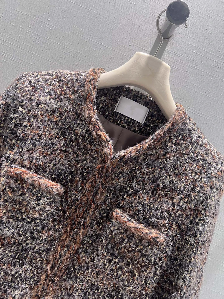 SVORYXIU الخريف الشتاء نمط جديد الترفيه نمط جيوب مزدوجة صف واحد مشبك الحياكة معطف امرأة موضة سترة دافئة معطف #3