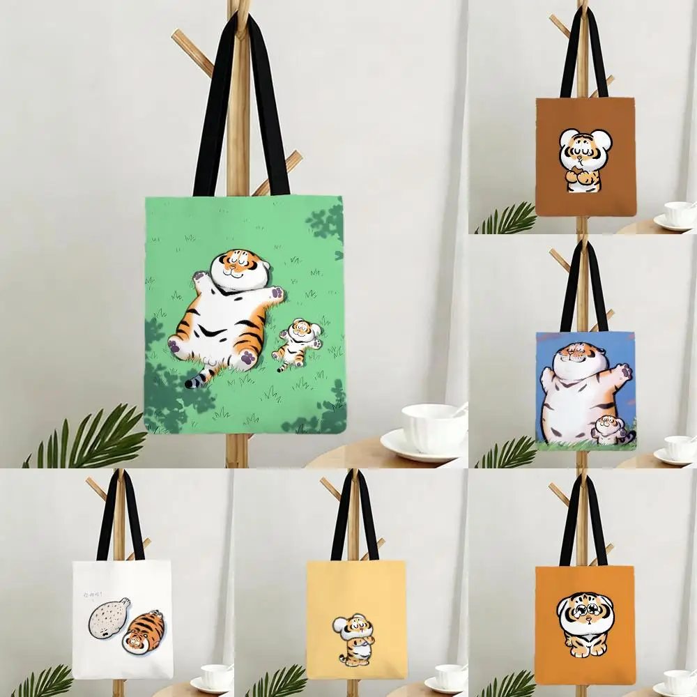 meme character I-I'M Not A Fat Tigers Storage Bags Bags Series Print Bag Lightweight Shoulder Daily Shopping Bags