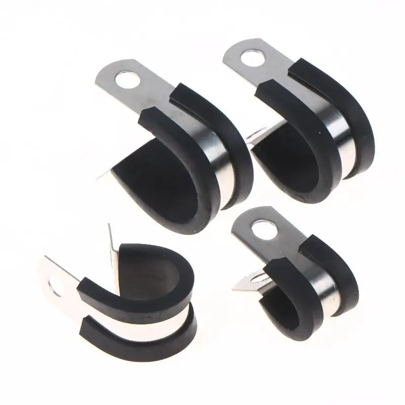 10Pcs 6-20MM Stainless Steel Cable Clamps Rubber Cushion Cushioned Insulated Wire Line Tube Pipe Fixed Bracket Metal Clip