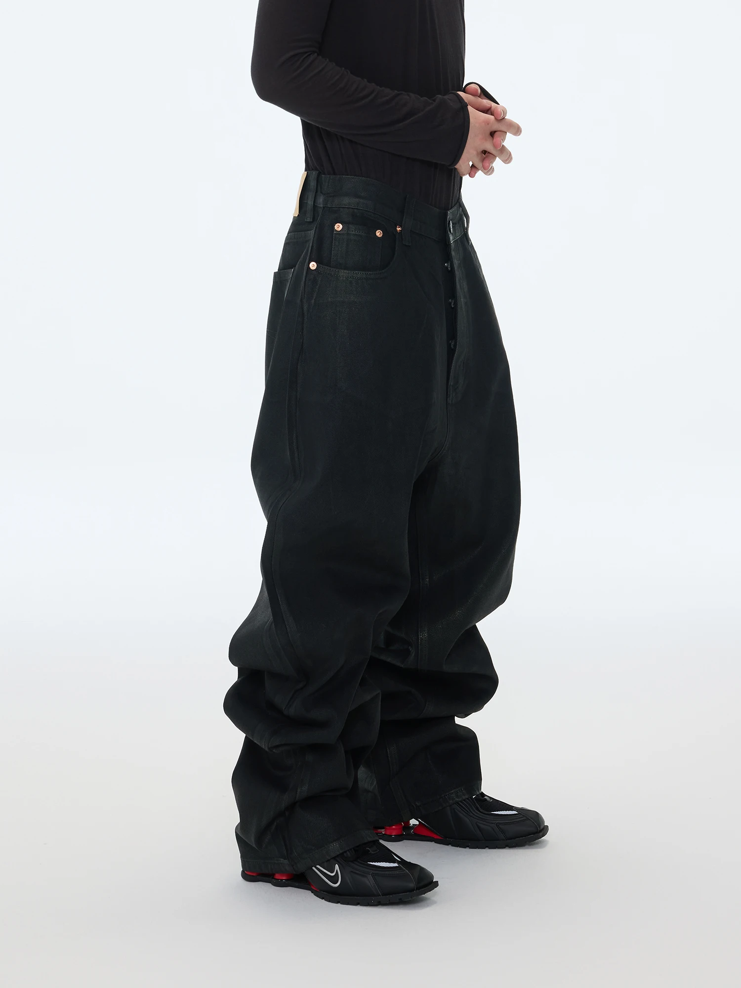 

ASTT 25AW Brued Wax Coating Heavyweight Structured Loose Straight Leg Floor-Length Jeans Men's Casual Straight Leg Jeans
