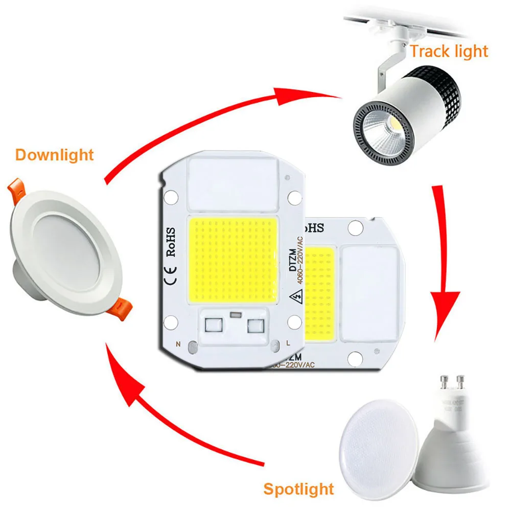 Chip LED COB AC220V 50W 10W 20W 30W Nie ma potrzeby sterownika do światła halogenowego Reflektor Lampada Lampa Led Żarówka DIY Oświetlenie Biały