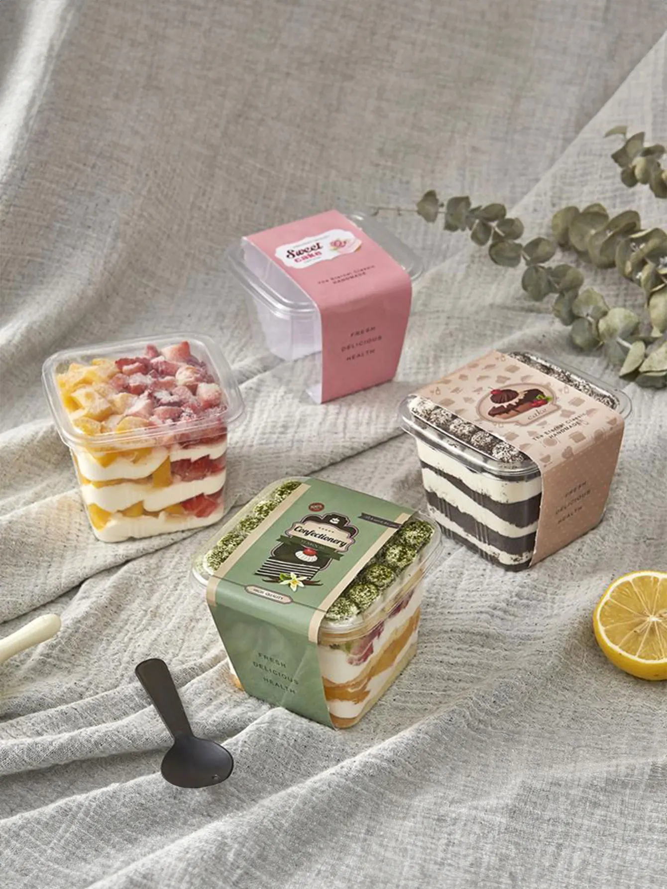 Transparent plastic dessert box, dessert包装盒, transparent millefeuille mousse蛋糕盒, baking dessert打包盒