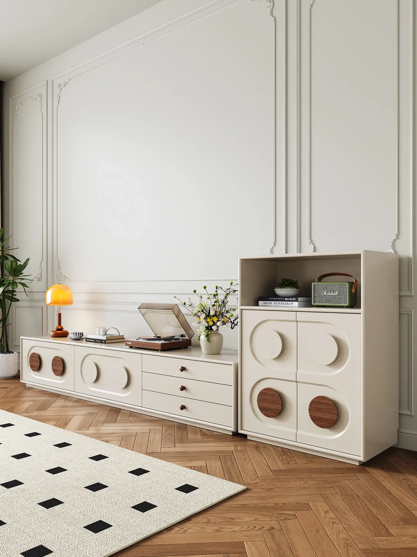 

b22 medieval style living room household small apartment locker integrated floor solid wood TV cabinet