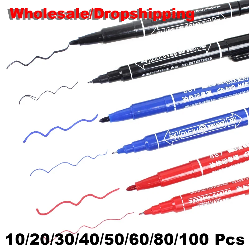 

10/100Pcs Dual Tip 0.5/1.0 mm Nib Marker Waterproof Black Red Blue Oily Manga Art Marker Pens Student School Office Stationery