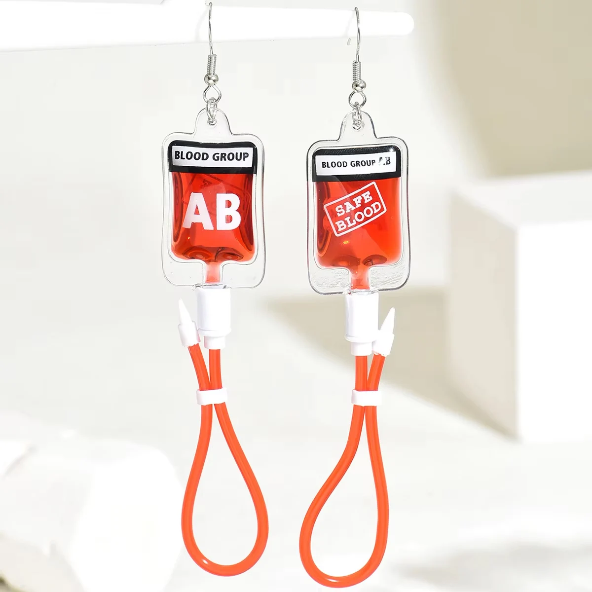 Obega Trendy Blood Bag A B O AB Drop  Earrings For Women Funny Novelty Gothic Vampire Horror Dangle Earrings Statement Jewelry