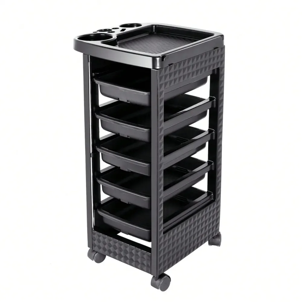 

Assembly Salon Trolley HeavyDuty 5Drawer Rolling Storage Cart With Locking Drawers, Black Beauty Salon Organizer For Hairdresse
