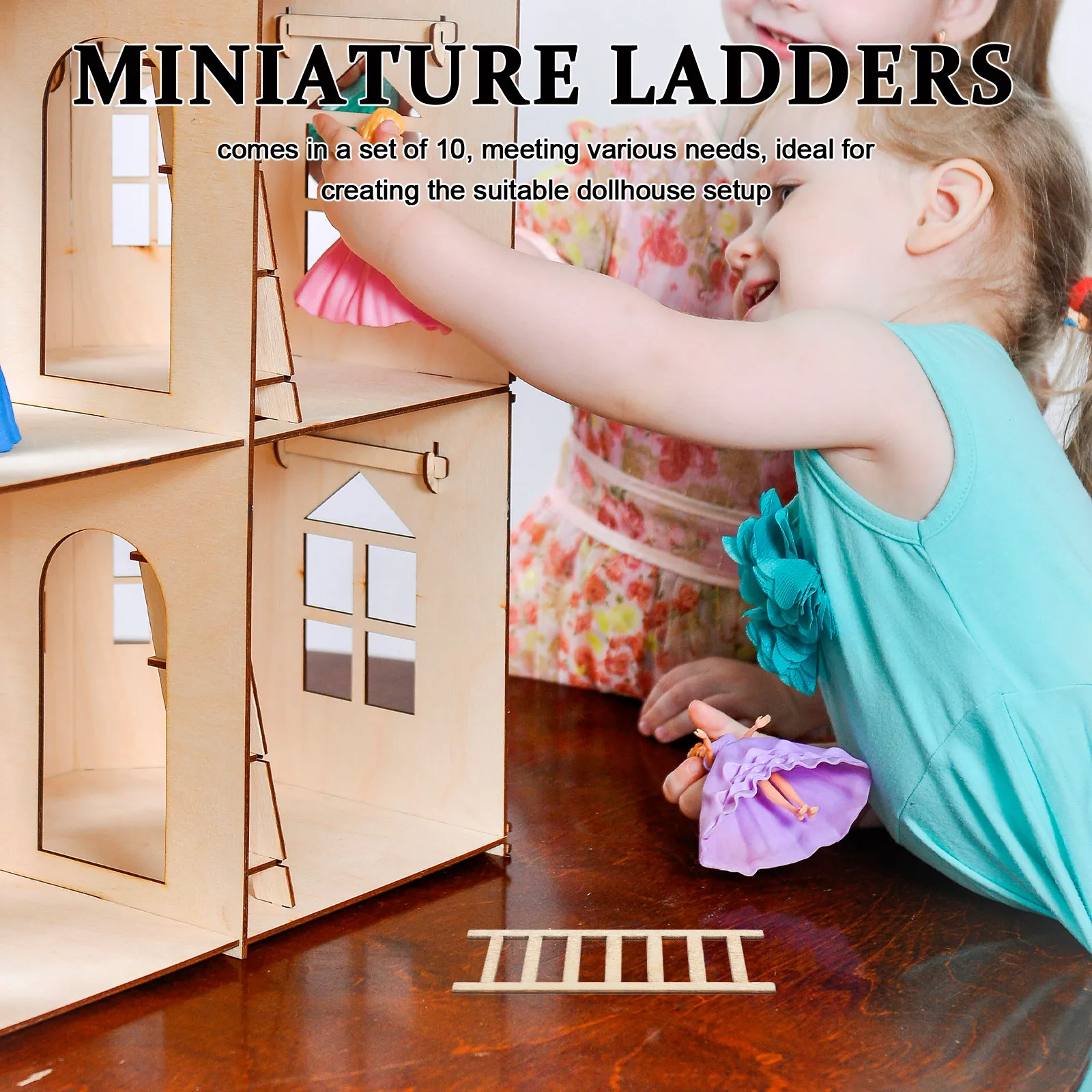 10Pcs Mini Ladder Wooden Dollhouse Scene Micro Landscape DIY Photography Props Miniature Craft Decor Accessories