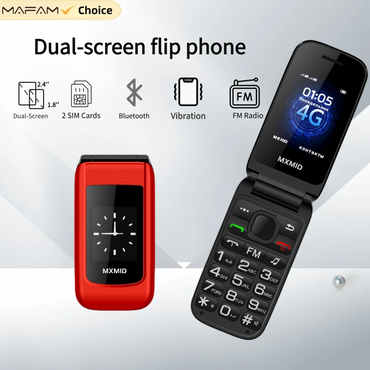 Flip Phone For Elderly GSM2G Dual SIM Long Battery Large Push-Button Phone Dual Screen Large Buttons Feature Phone Durable Phone