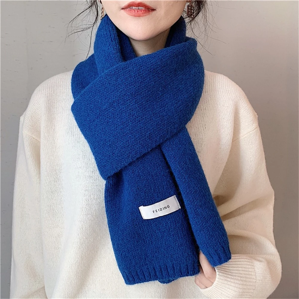 Korean Knitted Scarf Women\'s Winter Warm Cashmere Scarf Thickened Soft Shawl Unisex Retro Solid Color Scarf Man Muffler Gifts