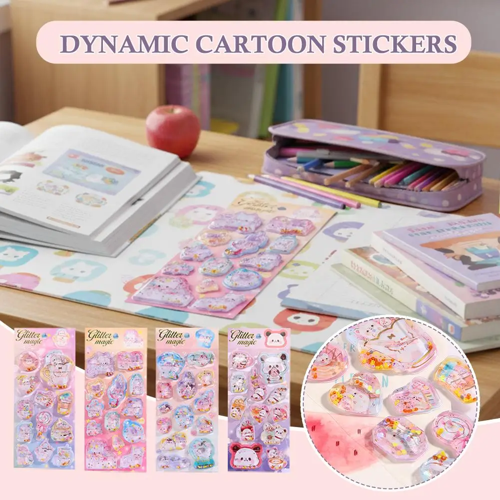 Adesivos dinâmicos dos desenhos animados 3d tridimensional transparente cristal adesivo bonito menina scrapbooking papelaria