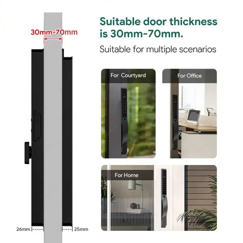 Imagem -05 - Impermeável ao ar Livre Fingerprint Lock Keyless Inteligente Bloqueio Eletrônico Vidro de Alumínio Deslizante Tuya Wifi Código App Card 92 mm 85 mm