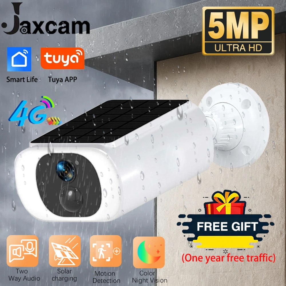 

5MP HD Solar Bullet Camera Outdoor Night Vision Color Camera PIR Detection Solar Security Camera 4G One Year Free Data Cam