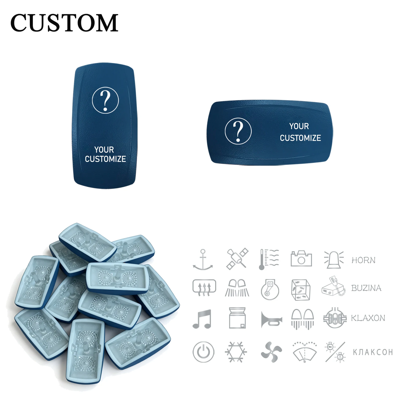 5Pcs Custom Blue Rocker Switch Cap Laser Etched (No Switch) for Car Boat RV Pickup NARVA Carling ARB Rocker Switch Cover Replace