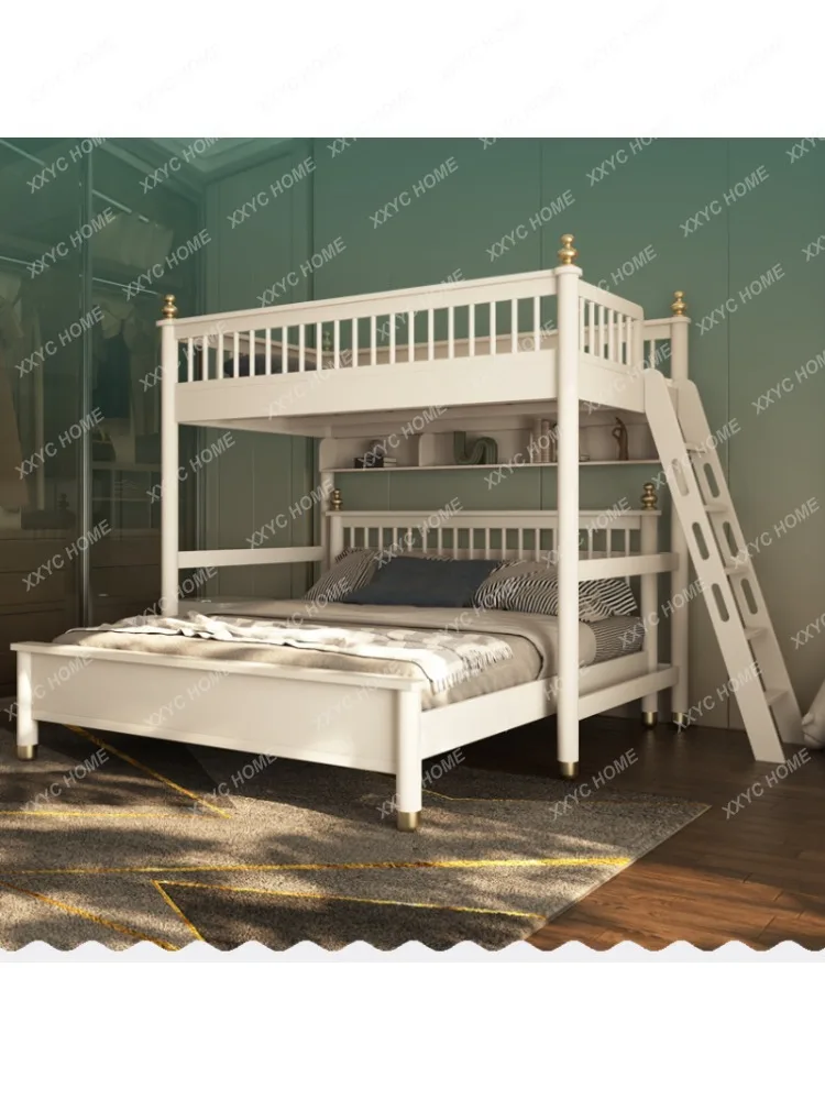 Children's Cross-Type Bunk Bed Double-Layer Solid Wood Bunk Bed Dislocation Type High and Low Adult