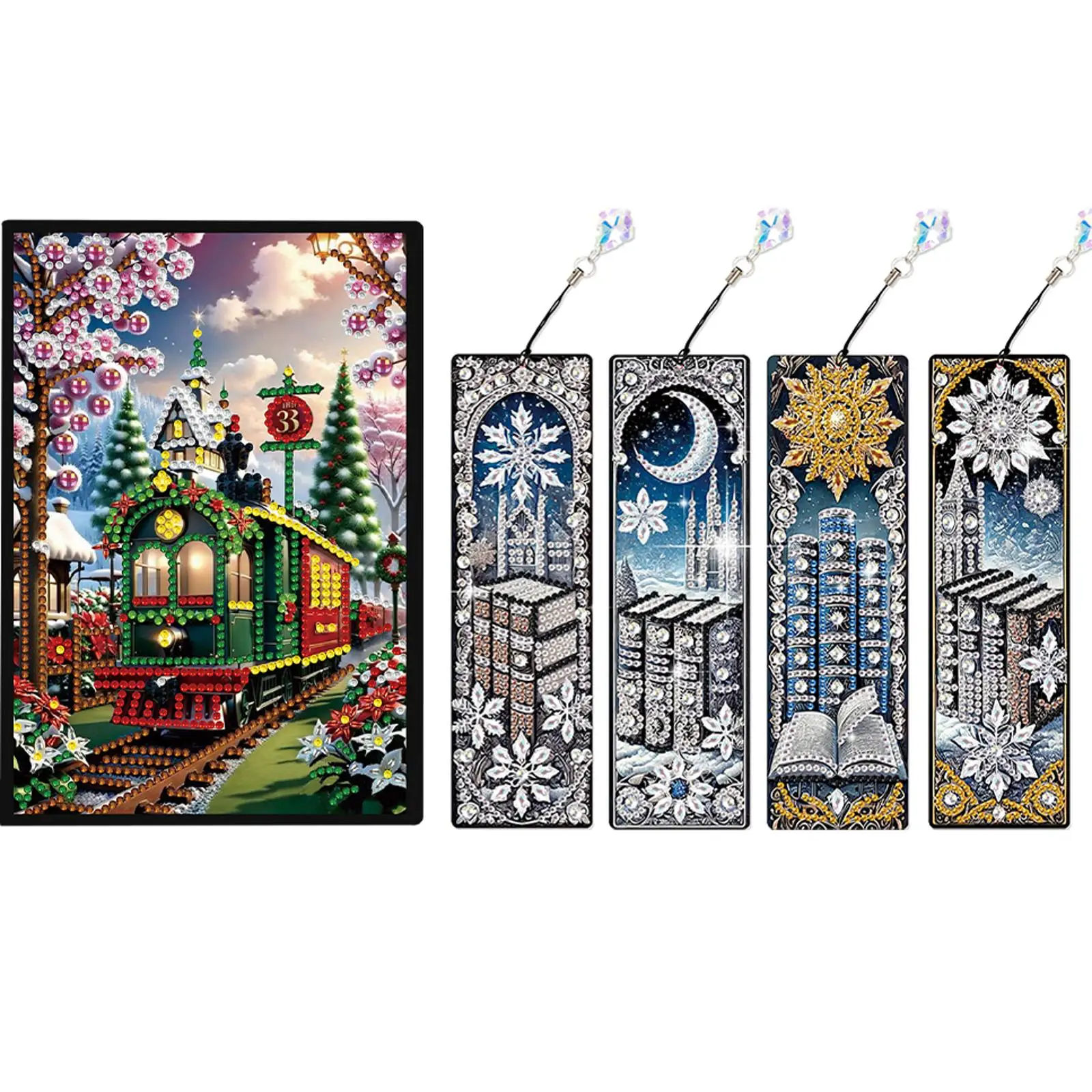 

Christmas Train A5 Size Diamond Painting Notebook Set with 4Pcs Bookmark Gift