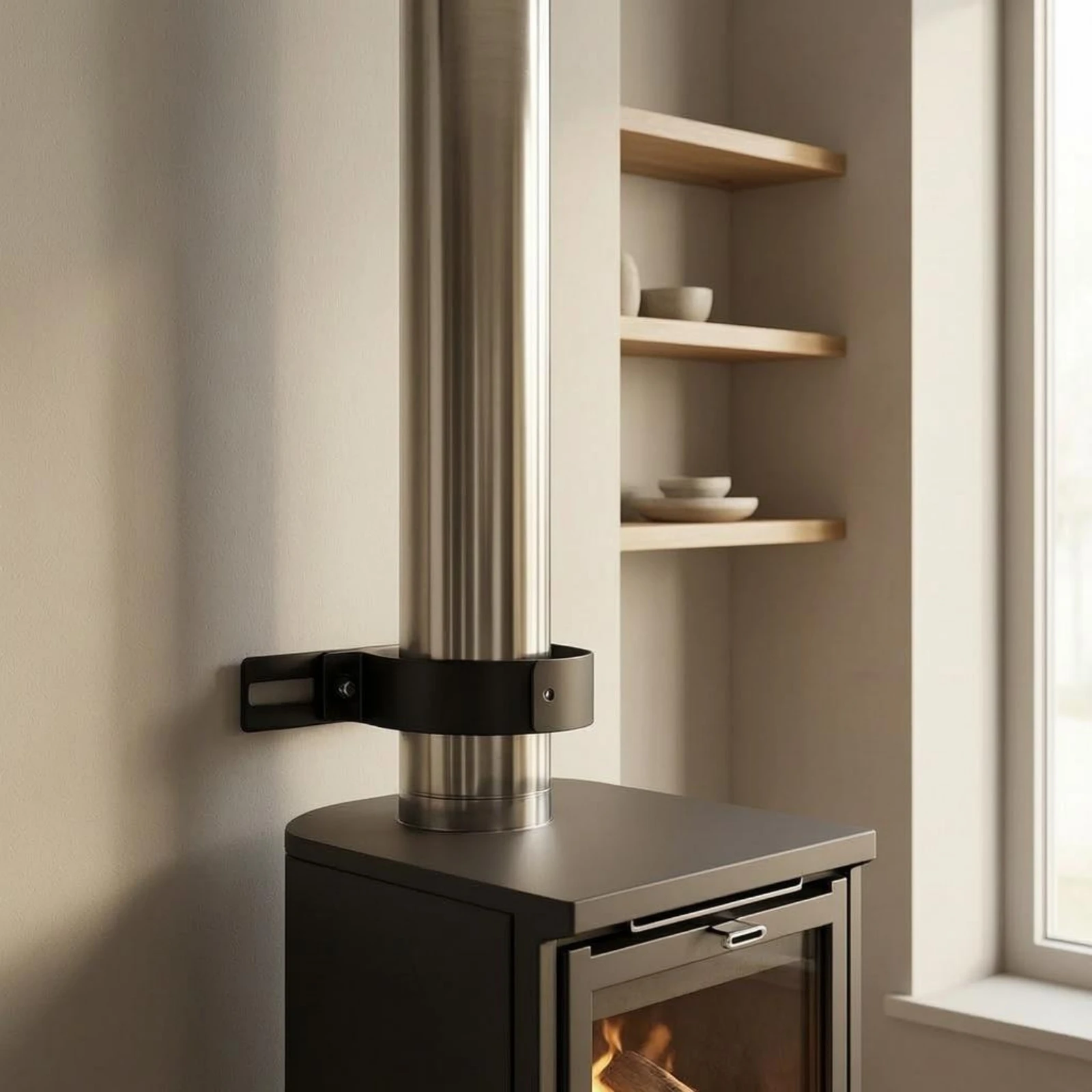 

Chimney Pipe Wall Bracket Black Metal Chimney Pipe Support Bracket Heating Hardware Screw Fasteners Easy Installation