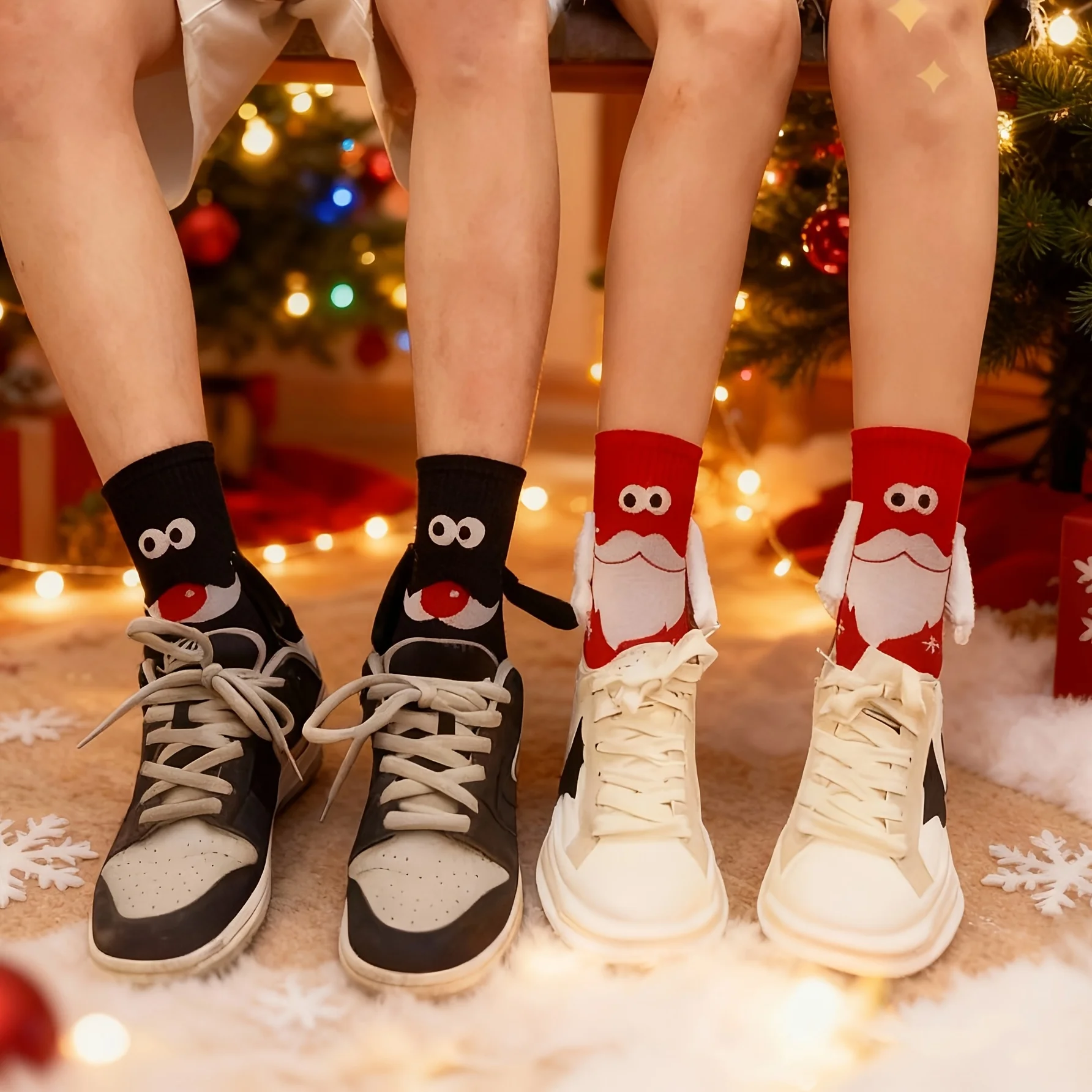 2/5쌍 팩, 랜덤 색상, 크리스마스 선물 니트 손잡는 양말, 자석 양말, 인기 있는 인터넷 양말, 독특하고 특이한 커플 양말, 휴일 선물