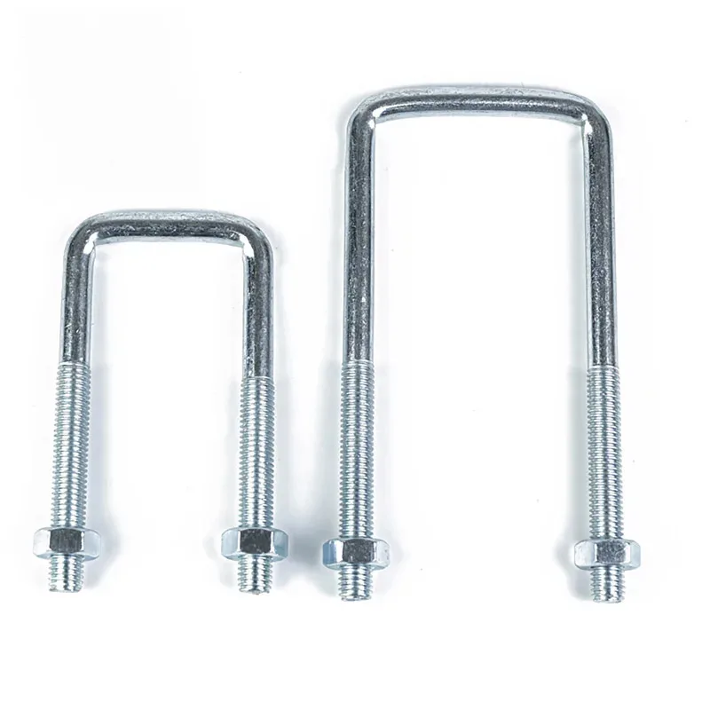 Galvanized Carbon Steel U Bolt and Square Clamp Set Right Angle Screw Buckle for Water Pipe Flange Mounting M6 M8 M10 M12 M14M16
