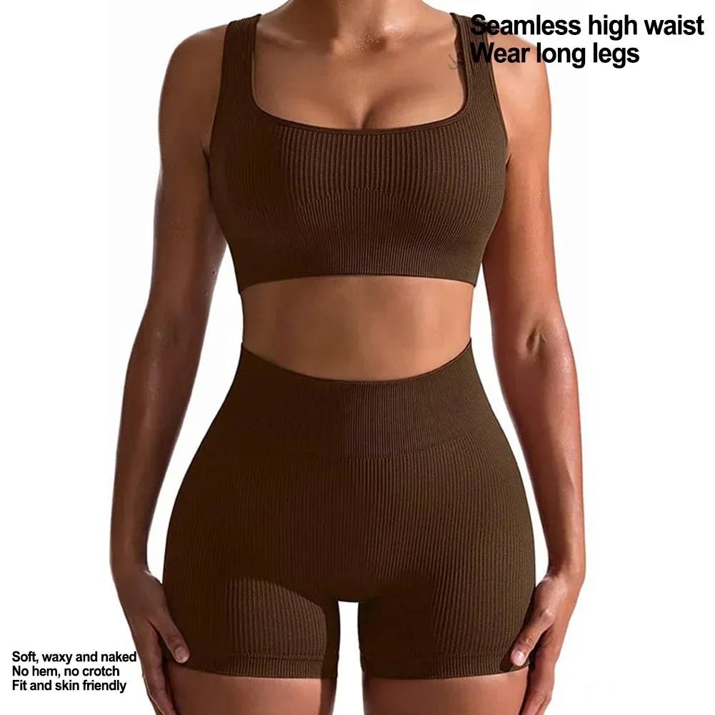 Women High Waist Thread Yoga Shorts Sports Seamless Tights Exercise Run Fitness Striped Breathable Elastic Women's Shorts