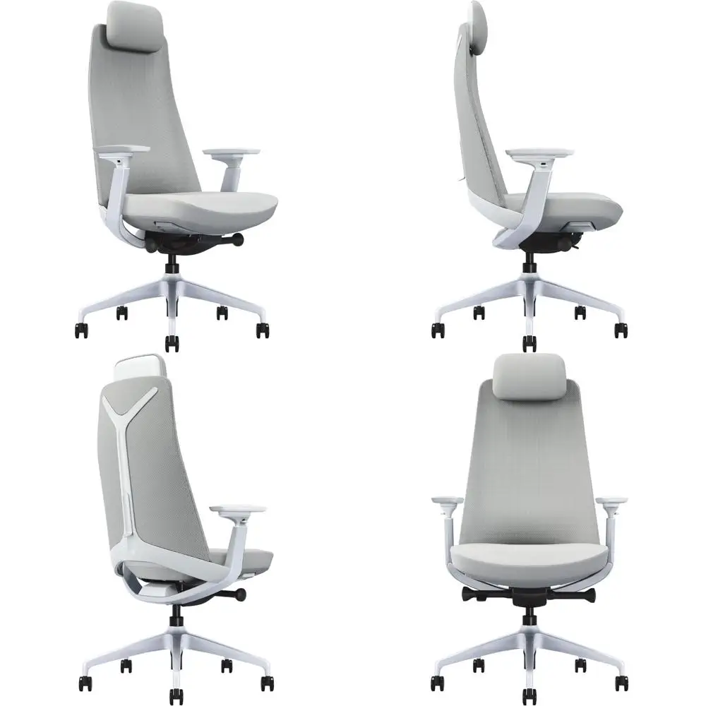 mesh office chair with lumbar support, tall back desk chair with headrest, armrest, swivel, computer chair, grey