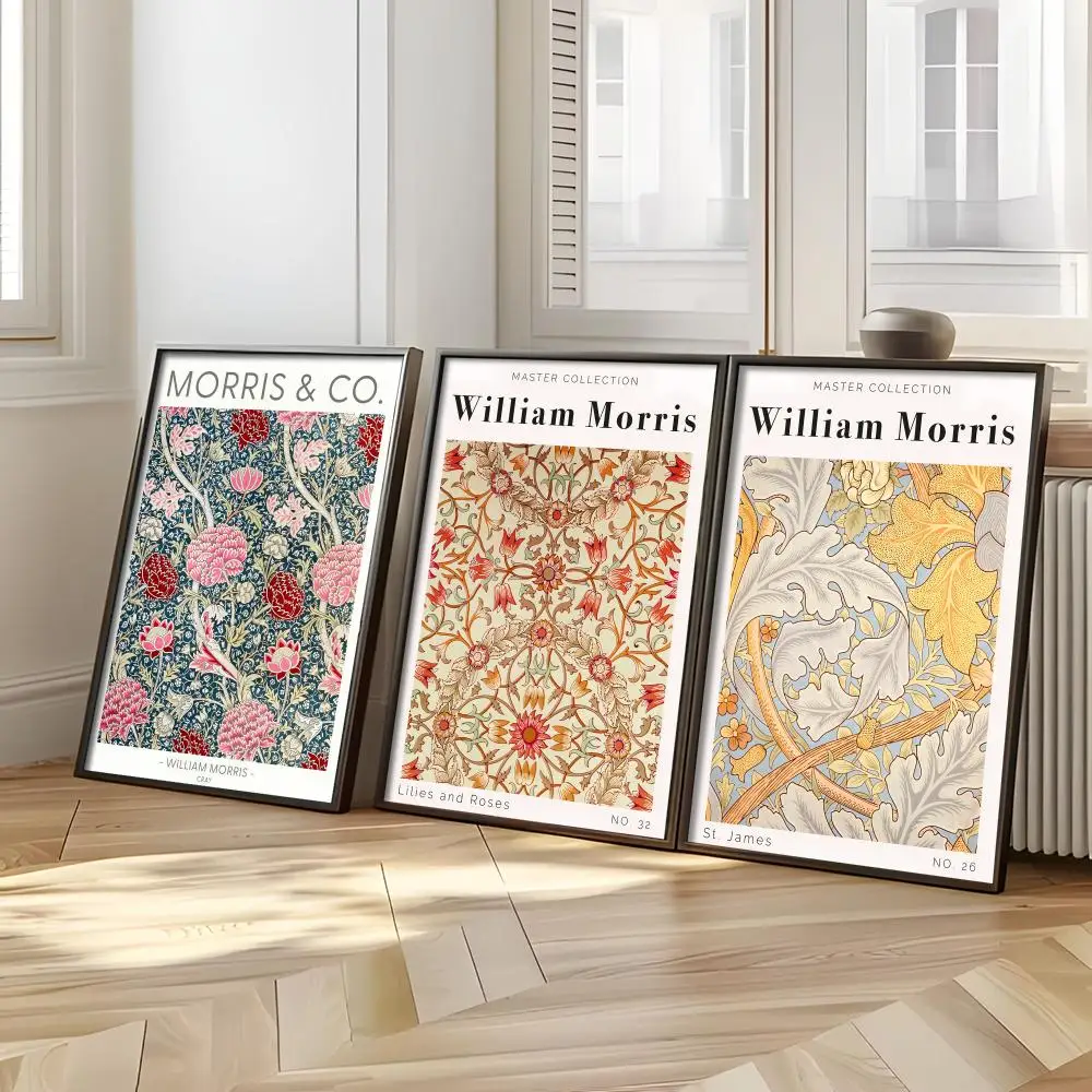 Scandinavian W-William M-Morris Floral Botanical Leaves Poster Woffity Simple Frameless Wall Sticker For  Bathroom Decoration