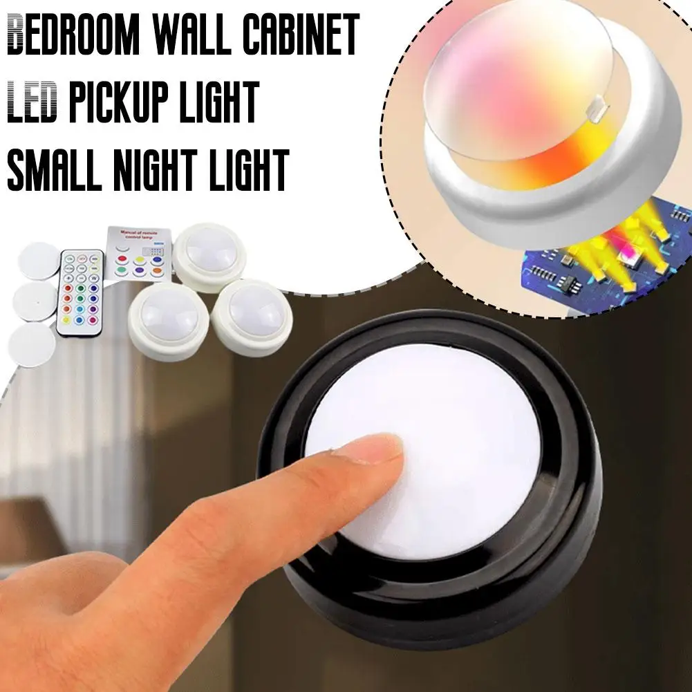 Night Light LED Pickup Light LED Cabinet Light RGB Dimmable Control Powered Battery Remote Puck Lamp Multicolor Nightlight U6Y3