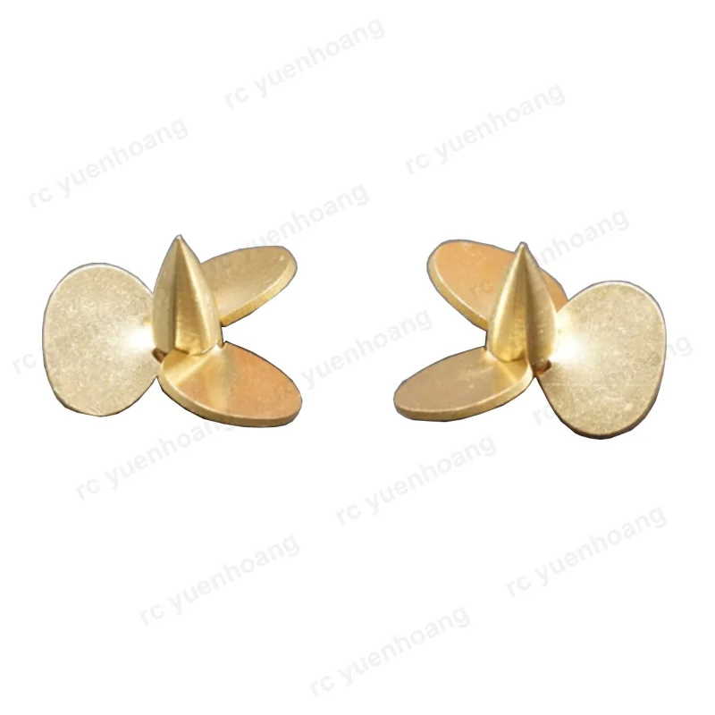 1Pair 3-Blade Copper Propeller Outer Dia 12.5mm/13.5mm Shaft Hole 2mm Positive Negative Paddle for 1/350 RC Boat Simulation Ship