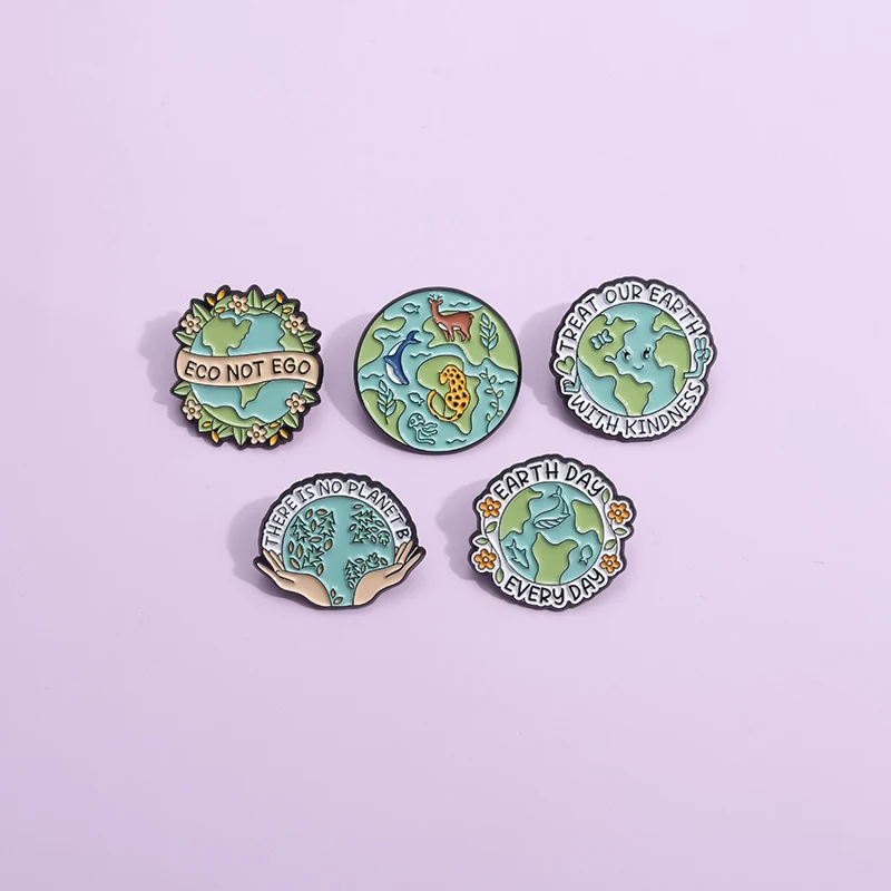 Eco Not Ego Enamel Pins Protect The Earth Environment Lapel Badge Cartoon Animal Forest Collar Pin for Clothes Backpack Jewelry