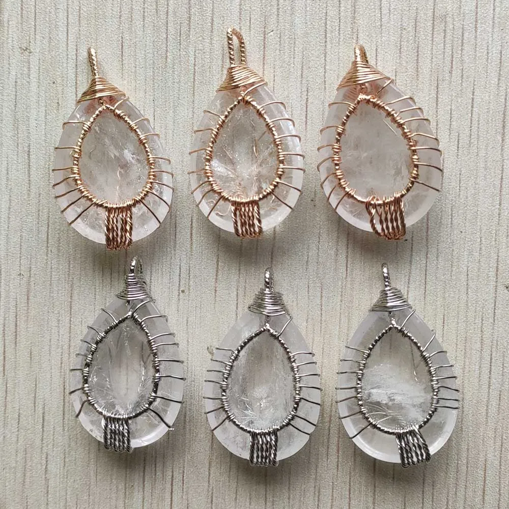 Natural white crystal Wire Wrap handmade tree of life drop shape pendants diy jewelry making free shipping Wholesale 6pcs/lot