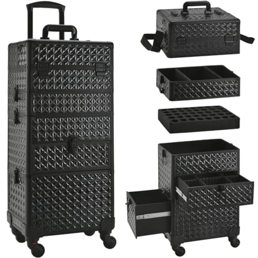 

Профессиональный косметический кейс на колесах с выдвижным ящиком, большой, для макияжа, органайзер, подарок