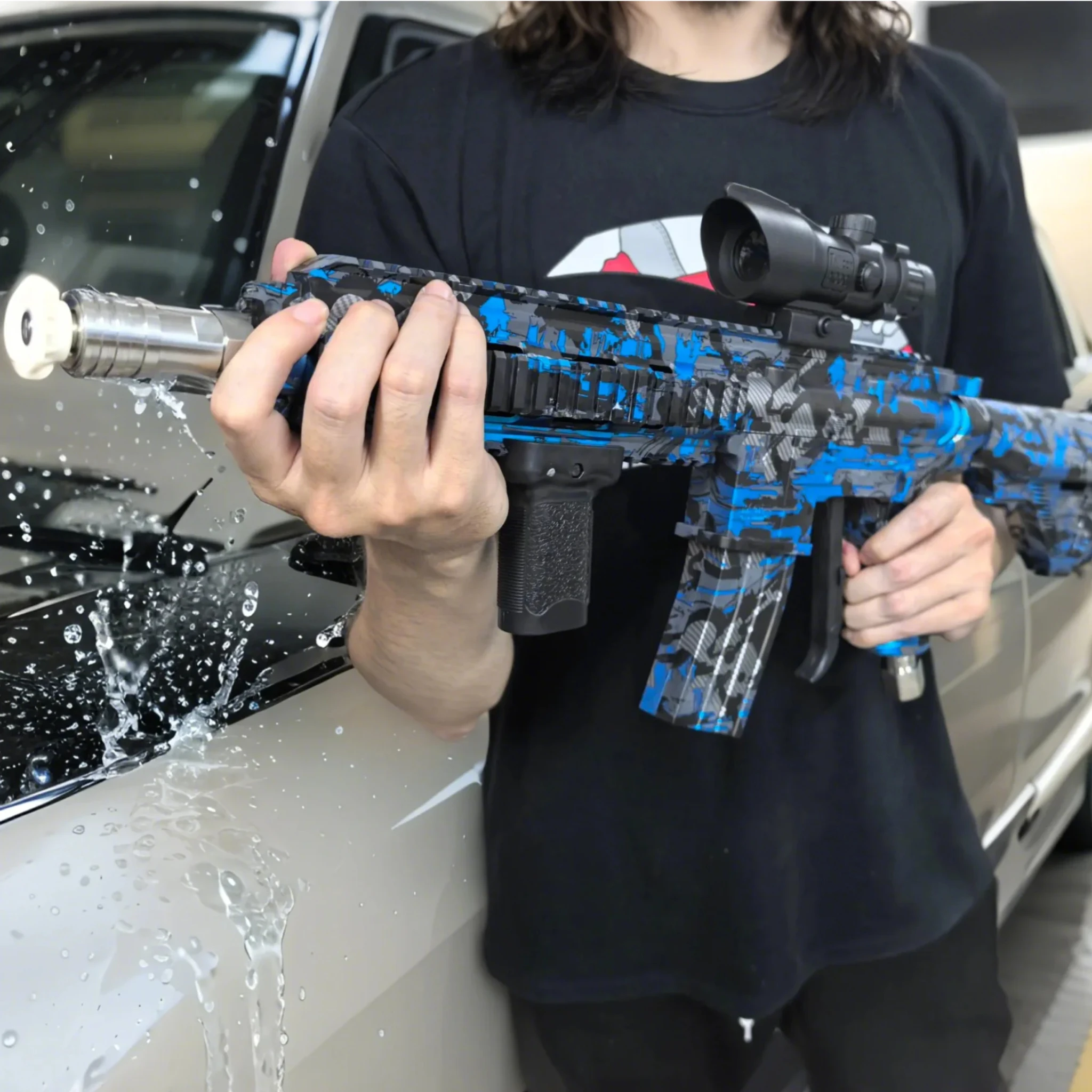 Teste di spruzzatura multiple M416 Stile Pistola ad acqua per autolavaggio giocattolo Divertimento Pulizia esterna Blaster Spray ad alta pressione Regali fantastici per adulti