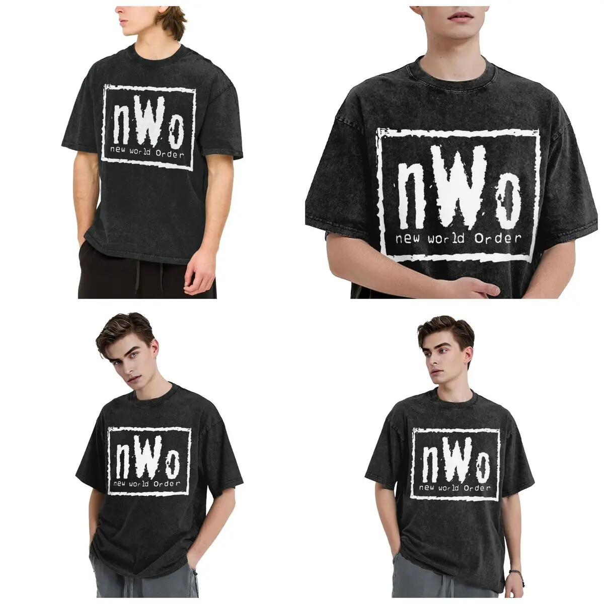 Streetwear T-Shirts NWO New World Order Wrestling Washed T Shirt Short Sleeve Hip Hop T-Shirt Tops Tees for Men Women