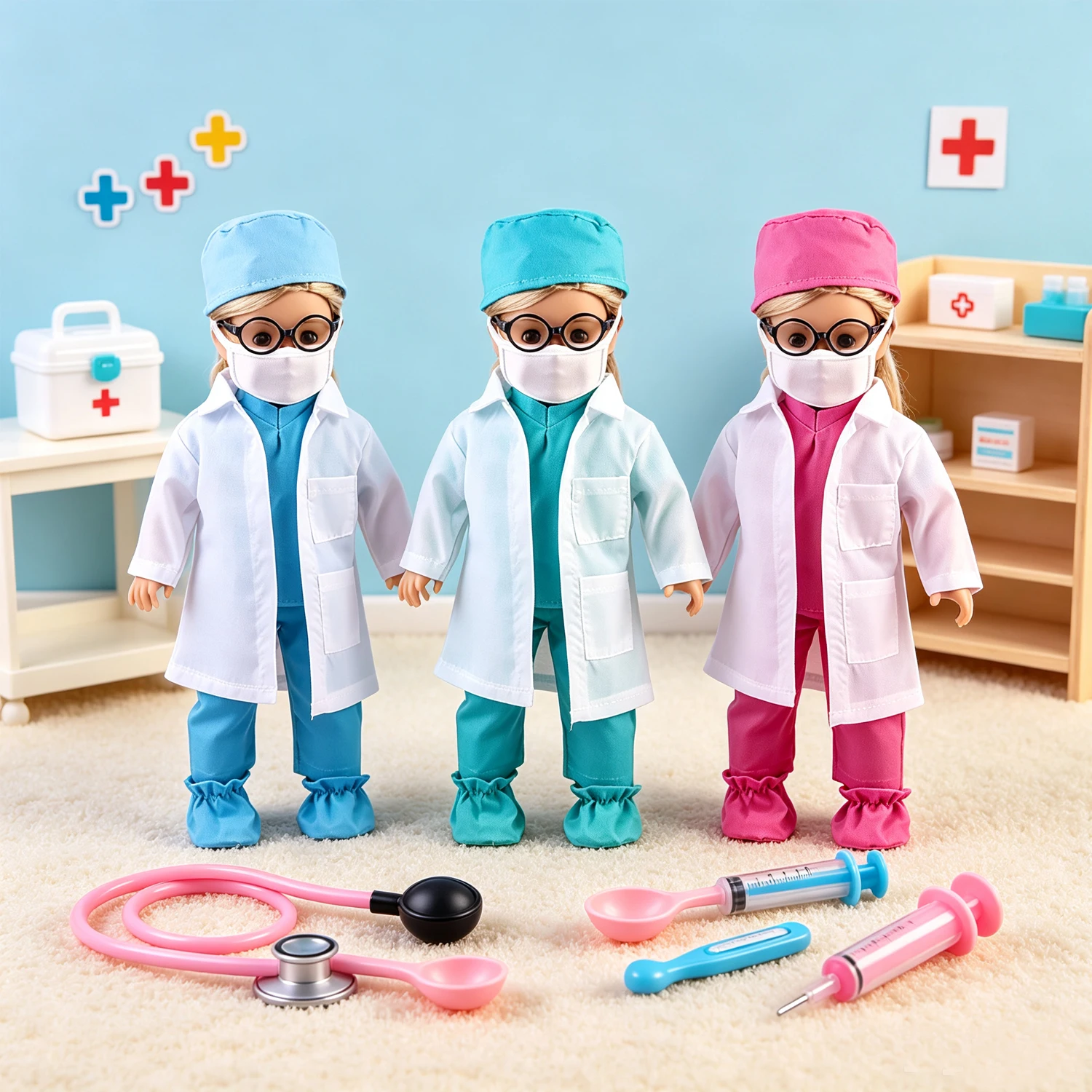 Doctor Nurse Scrubs Doll Outfits with Medical Play Tools Doctor Costume Kit for 18