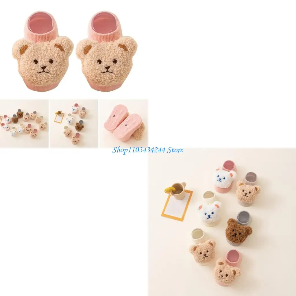 

Красочные хлопковые носки с нескользящей подошвой, пара носков до щиколотки с медвежьим узором для детей