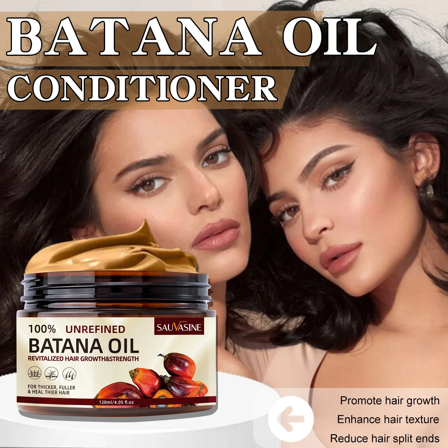 Batana Oil Conditioner for Hair Growth Repair Moisturizing Reduce Split Ends Enhance Hair Texture Vitamin E Smoothing Hair Care