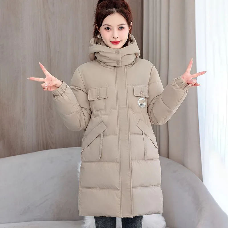 2024 Winter New Down Cotton-Padded Jacket Women's Overcoat Korean Loose Bright Face Thicke Warm Parka Hooded Cotton Coat