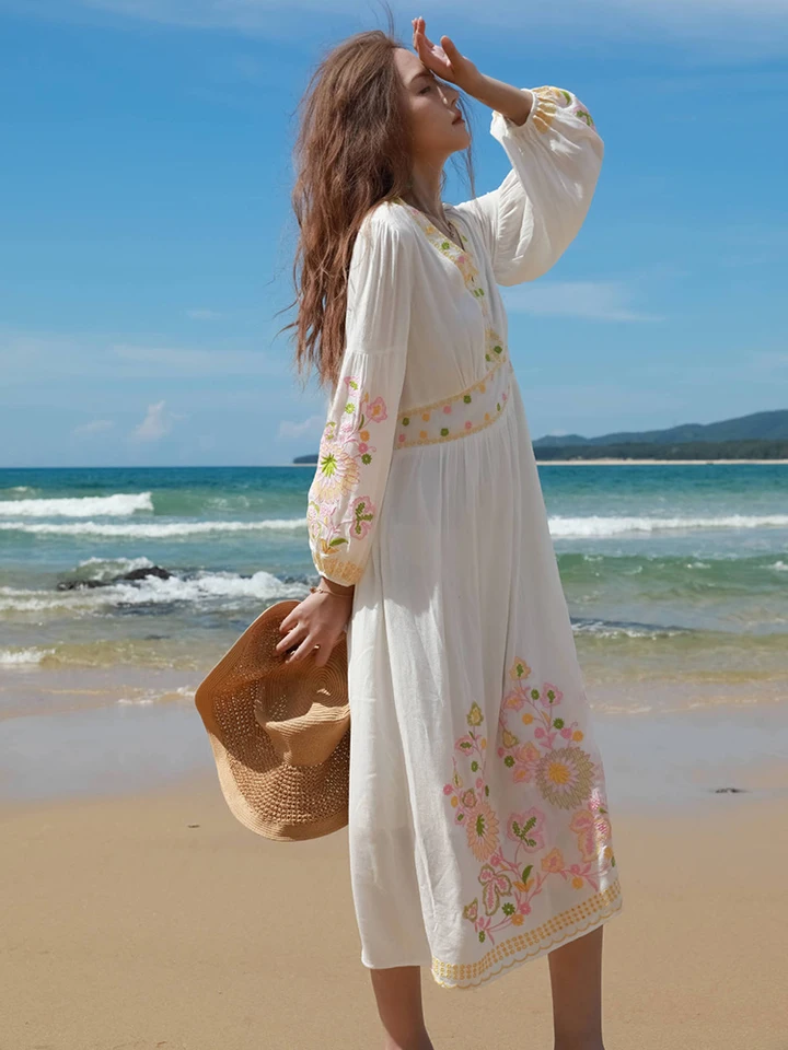 Gypsylady Floral Embroidery Boho Dress Cotton&linen V-neck Long Sleeve Vocation Beach White Women Dresses Ladies Vestidos New - AliExpress 200000345 Gypsylady Floral Embroidery Boho Dress Cotton&linen V-neck Long Sleeve Vocation Beach White Women Dresses Ladies Vestidos New - AliExpress 200000345