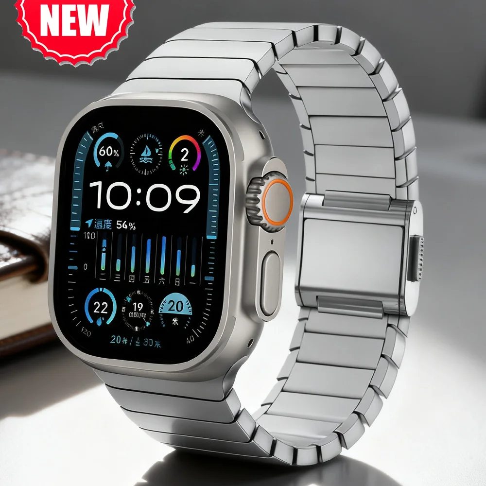 

Титановый ремешок для Apple Watch Ultra 3/2 49 мм 46 мм 45 мм 44 мм Магнитный ремешок из нержавеющей стали Iwatch Series 11 10 9 8 7 SE Браслет