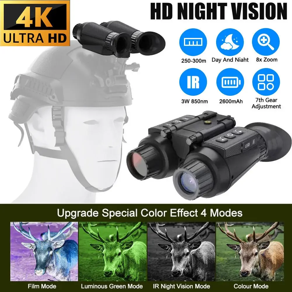 Night Vision Binoculars Goggles 8X Digital Zoom 4K UHD 36MP 3D Head Mount NV8300 Infrared Night Vision Device Hunting Telescope