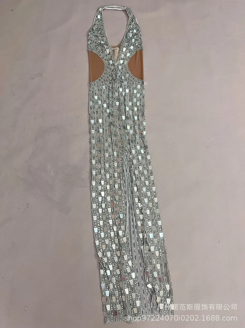 Collo a V profondo Sexy Split End Serata di lusso Cocktail Party Passerella Sera Studio Showroom Abito Robe Femmes Élégantes Chic Soiree