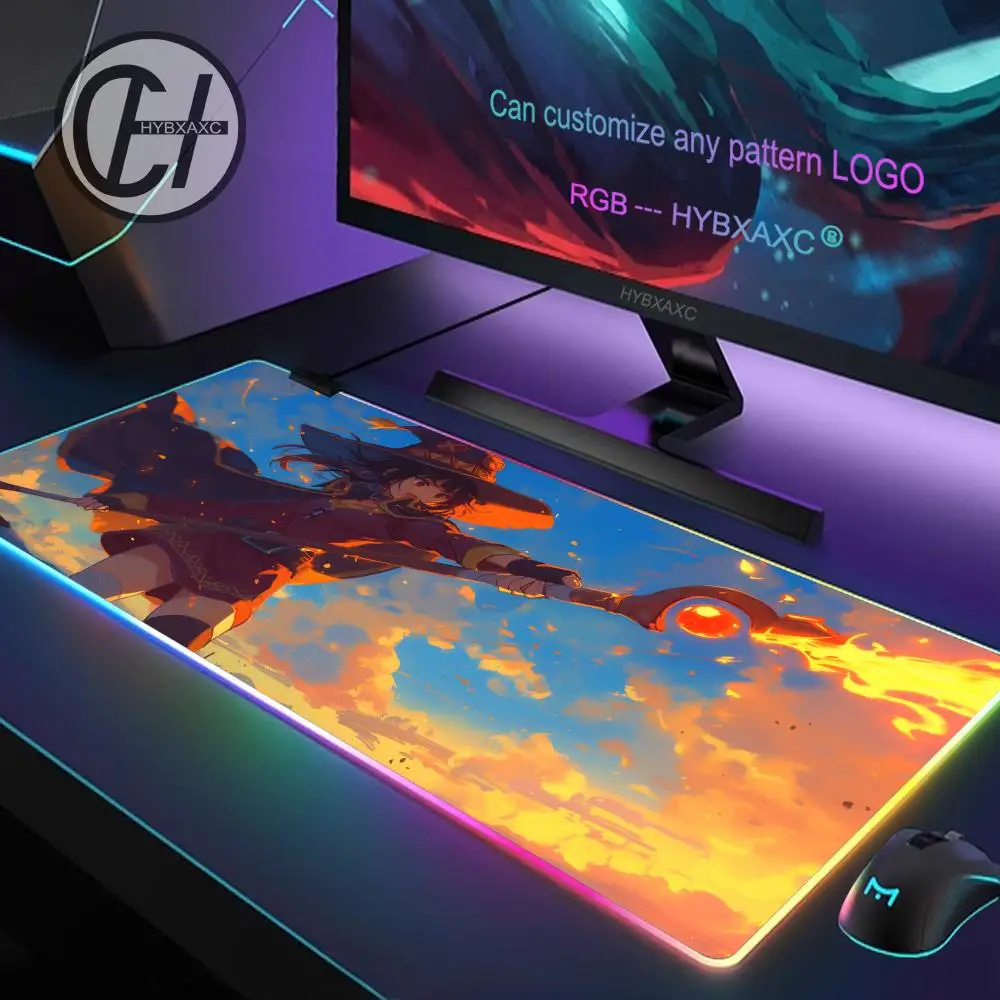 anime KonoSuba Megumin Mouse Pad RGB Gaming Mouse Pad Desk Mat HD Gamer Large LED Light XXL HYBXAXC MousePads PC Computer Carpet