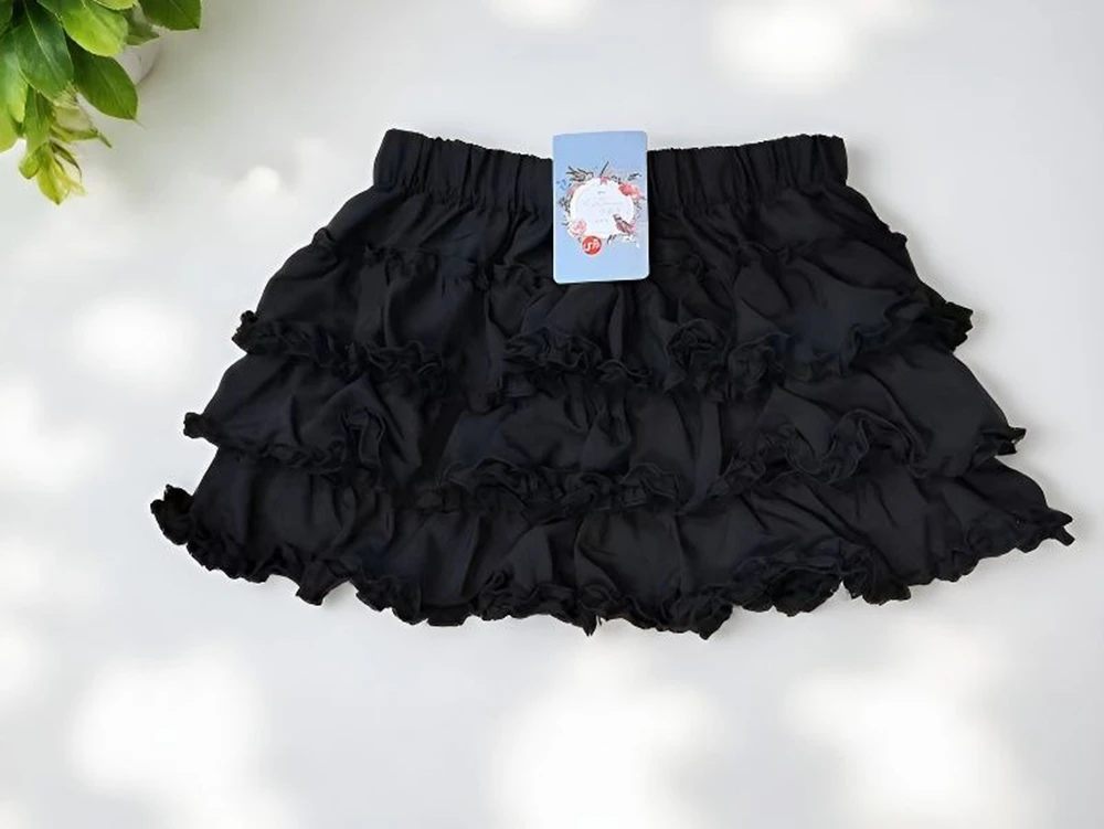 Damen Miniröcke mit Stufenvolants, Lolita-Stil, Eingebaute Shorts, Kawaii Sukapan Skort, Gothic Punk Coquette Y2K E-Girl Schwarzes Spitzenkleid – Detail 12