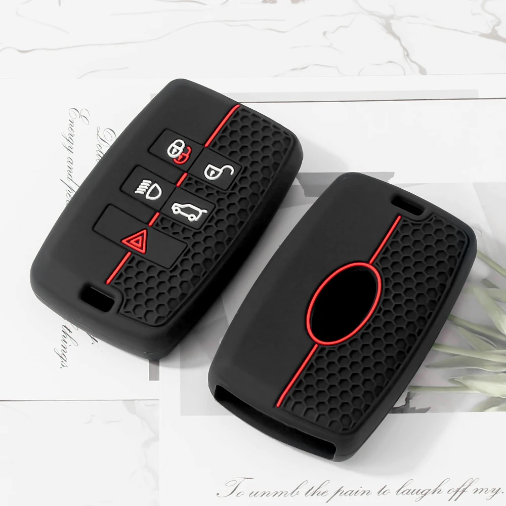 KEYYOU For Land Rover Discovery 4 Freelander 2 Range Rover Evoque 2018 2017 2016 Silicone 5 Button Car Key Cover Case Protector