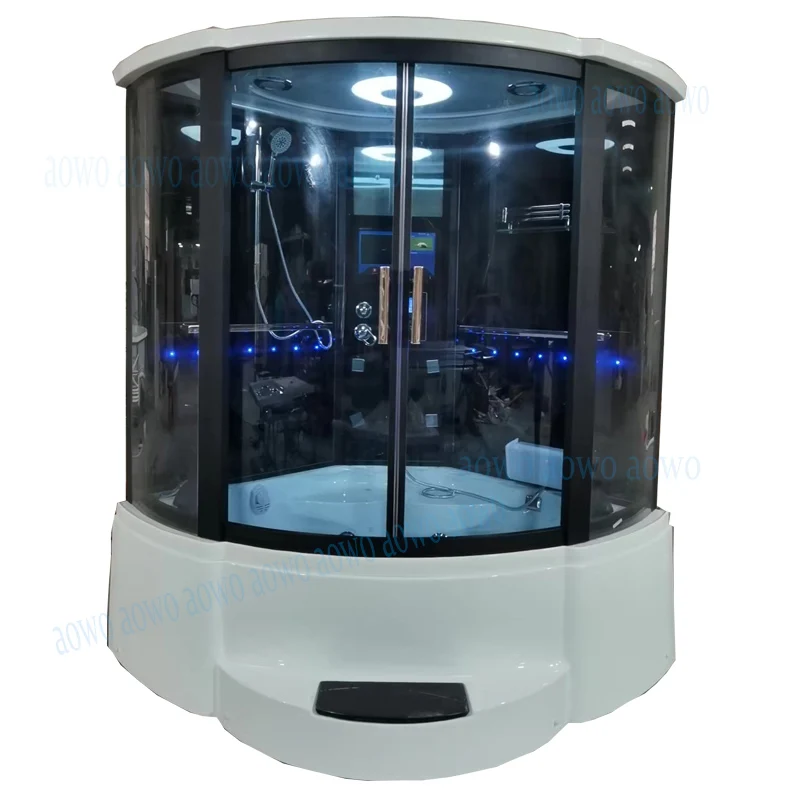 Wet Shower Cabin 2 Person Whirlpool Indoor Jakuzi With TV Bluetooth Shower And Backboard LED Lights Air Bubble Massage Jet