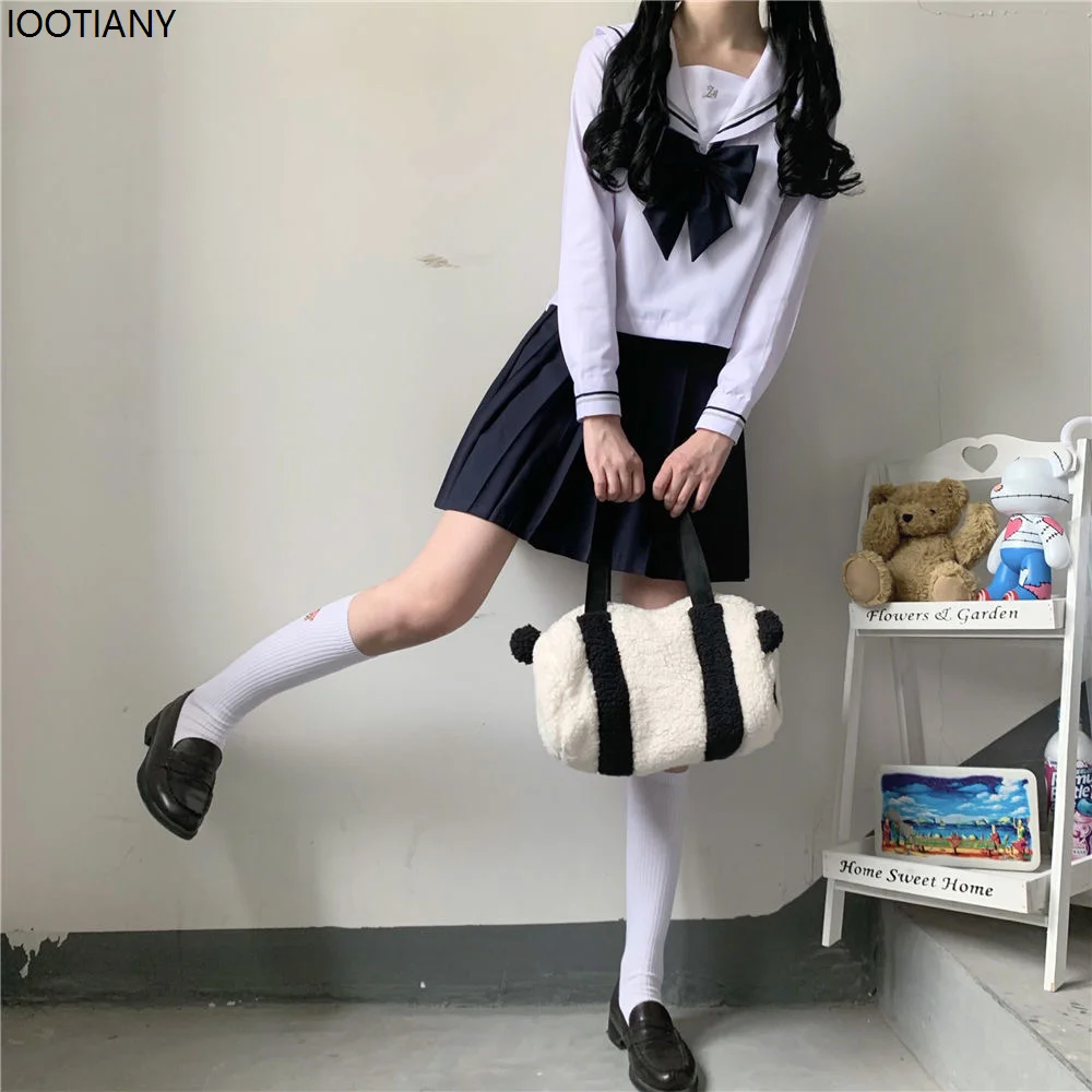 Japanese Female Student Jk Skirt Suit White Basic Style College Style Sailor Suit Bow Pleated Skirt High School Student Uniform