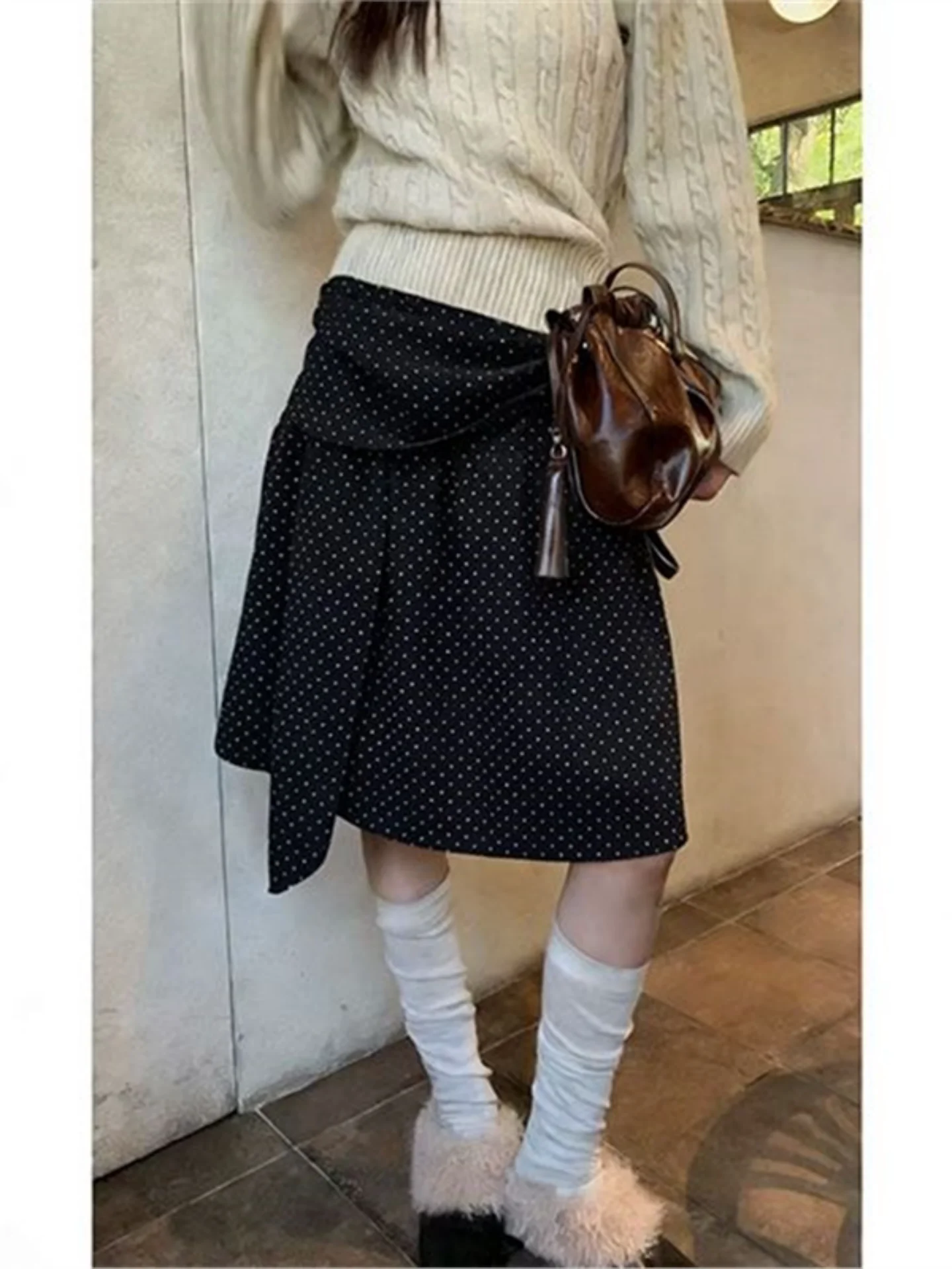 

Korean Style High Waist Polka Dot Half Skirt Women's Asymmetrical Midi Skirt Summer Slimming A-Line Umbrella Skirt Trendy