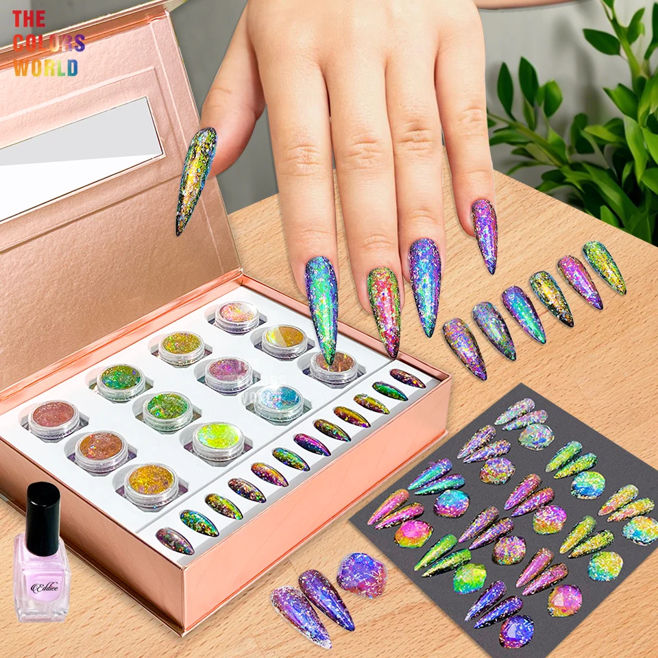 TCT-975 British Vintage Holographic Chameleon Flakes Foil Set Retro Color-Shifting Nail Art Foils Duochrome Chrome Nail Flakes