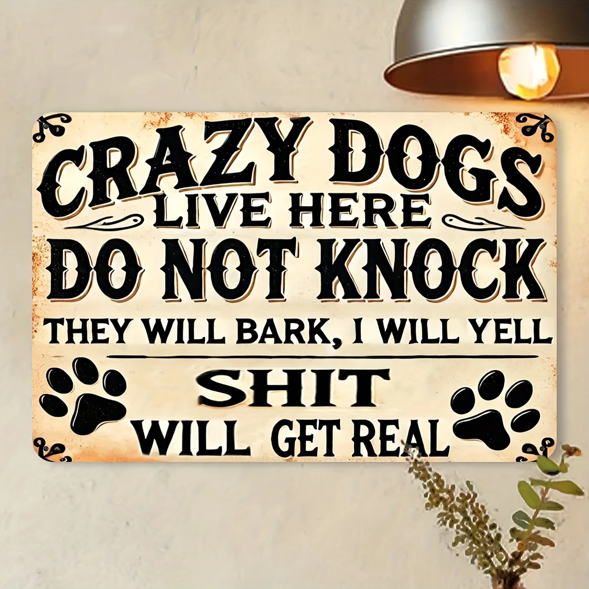 2D Engraved 'Crazy Dogs Reside Here, Please Do Not Knock' - Funny Pet Warning Decoration for Dog Lovers, Perfect for Easter Gift