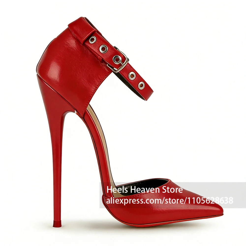 16cm Royal Blue Lacquered Ankle Strap Buckle Pumps Women Pointed Toe Stiletto High Heels Sexy Evening Party Dress Shoes Fashion view 6