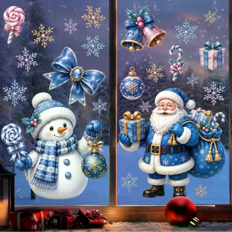 Removable Christmas PVC Static Sticker Santa Elk Window Stickers Beautify Snowflake Wall Decals New Year Party Glass Dress Up
